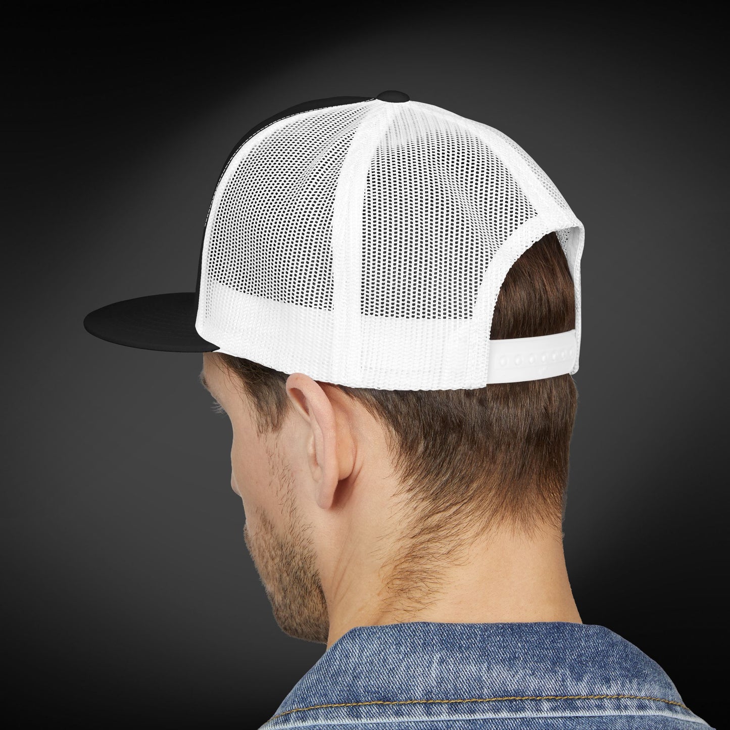 Flat Bill Trucker - White Embroidery