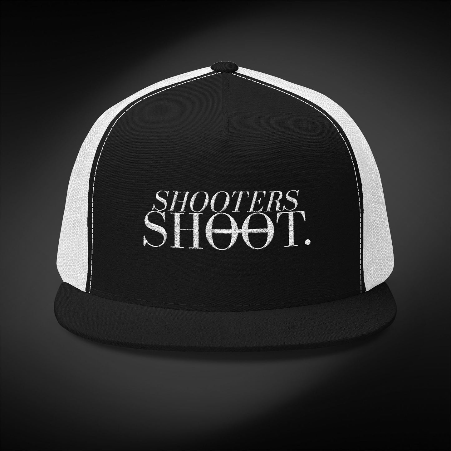 Flat Bill Trucker - White Embroidery