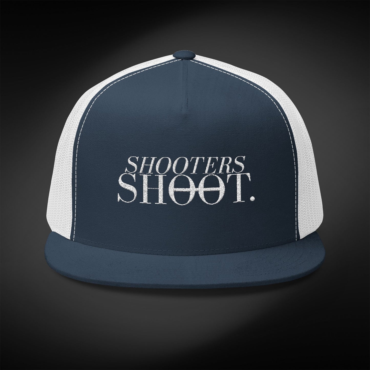 Flat Bill Trucker - White Embroidery