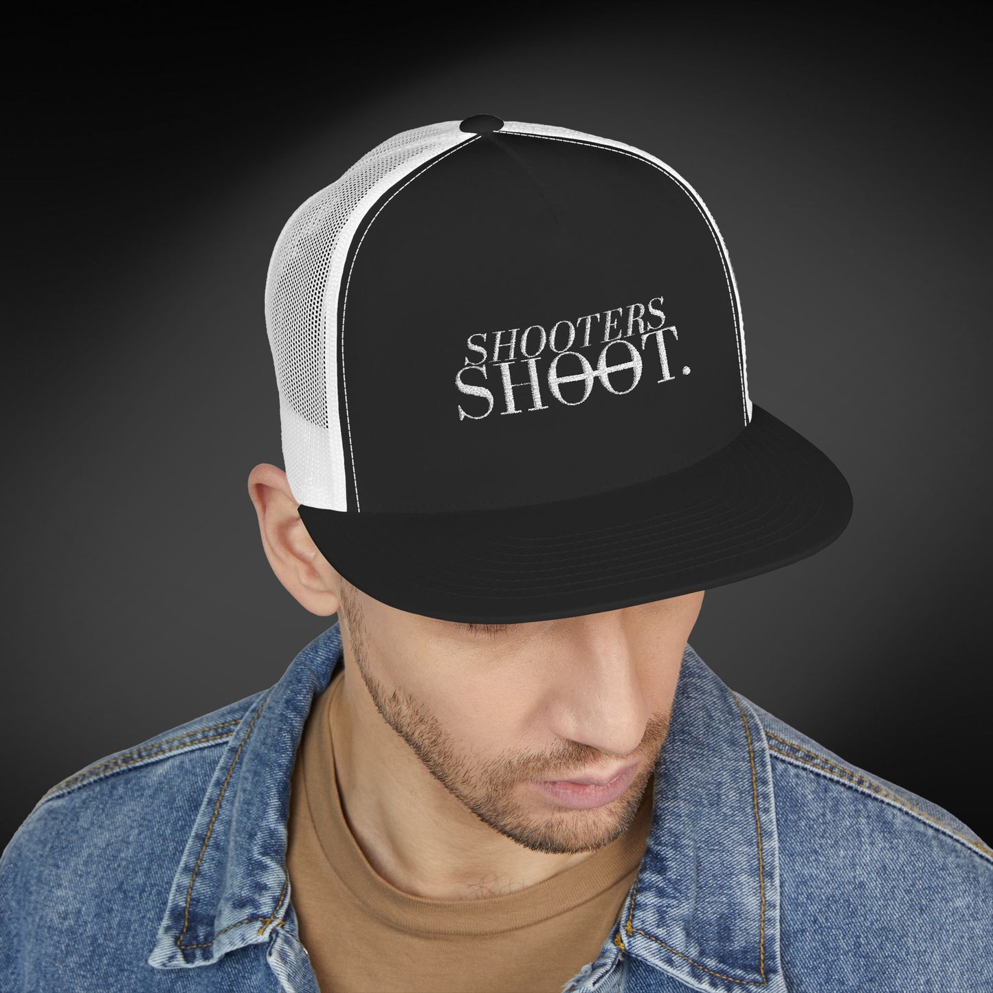 Flat Bill Trucker - White Embroidery