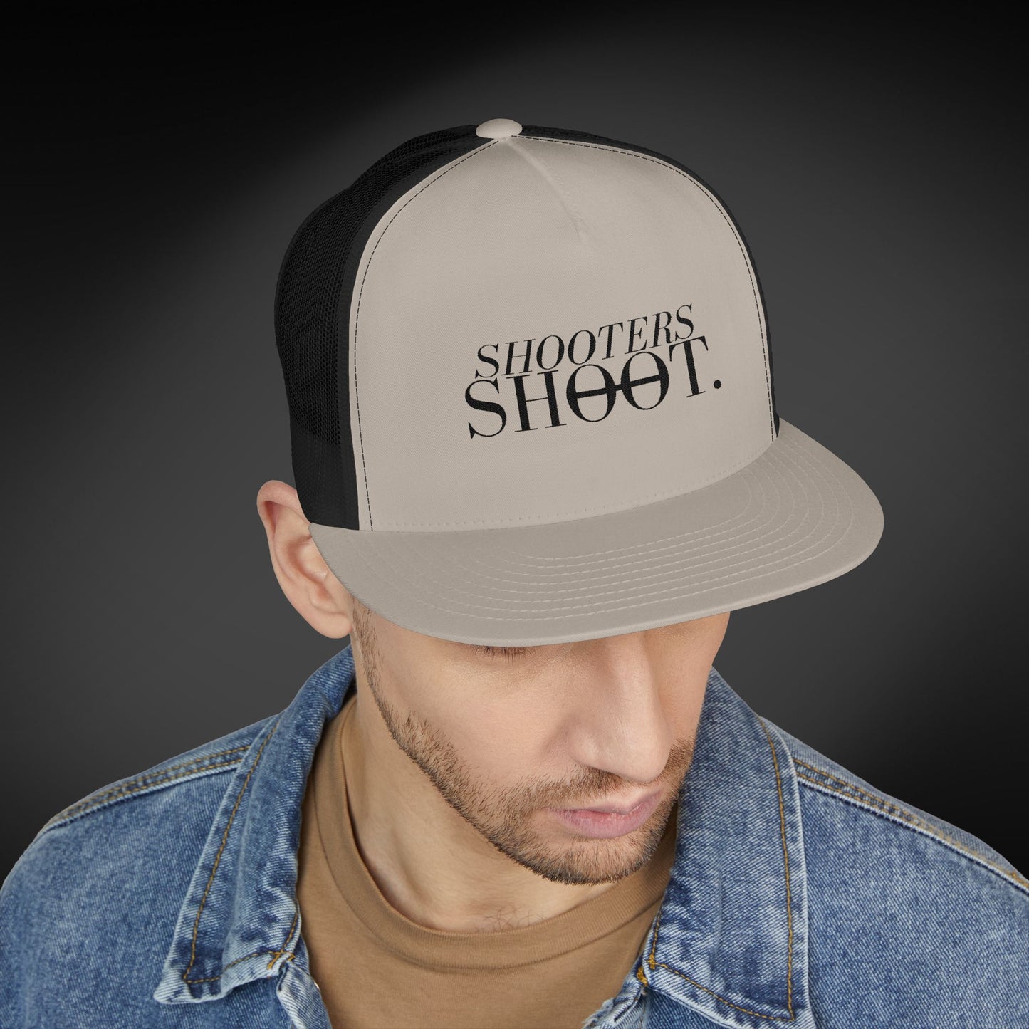 Flat Bill Trucker - Black Embroidery